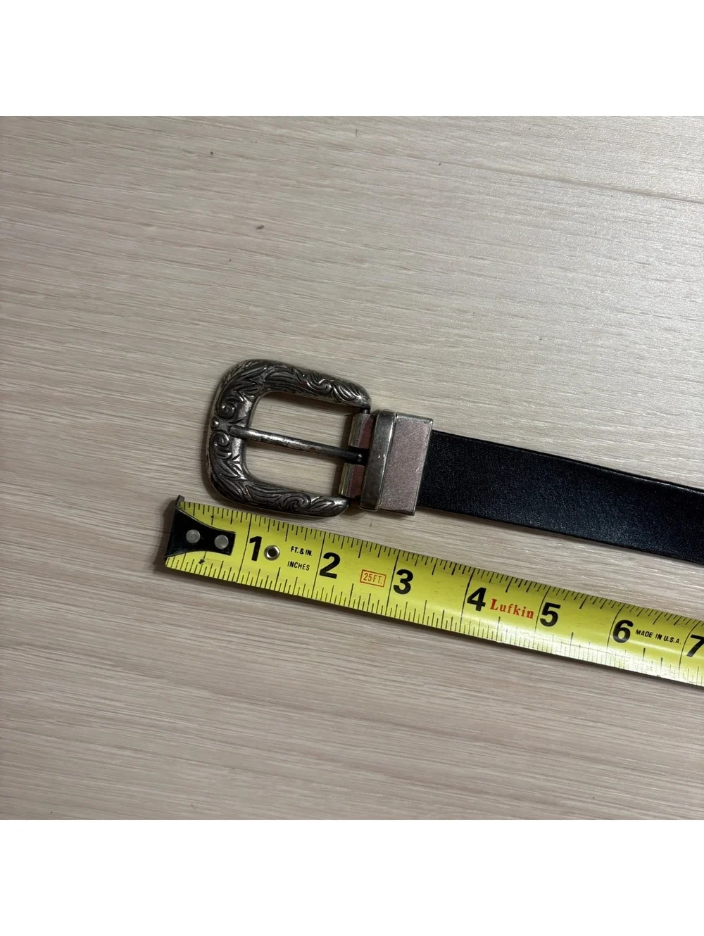 Vintage Western engraved silver buckle brown black genuine leather belt medium